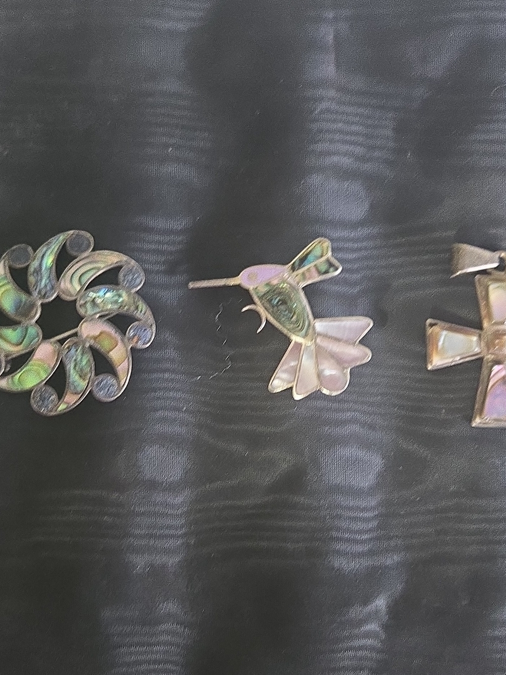 Sterling Silver Mexico Abalone Lot of 3 2 Brooches, 1 Pendant 17g